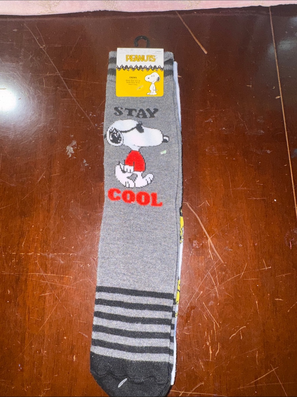 Peanuts Grey Snoopy 'Stay Cool' Crew Socks with Red Accent
